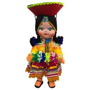NEW PERU PERUVIAN GIRL DOLL CUTE HANDMADE COSTUME TEXTILE DRESS GIFT DOLLS 14"